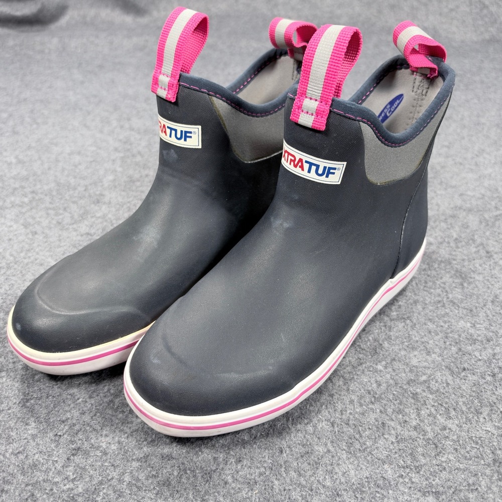 XTRATUF Womens Ankle Deck Boots Navy Pink Waterproof Rubber 070019 HDI 6